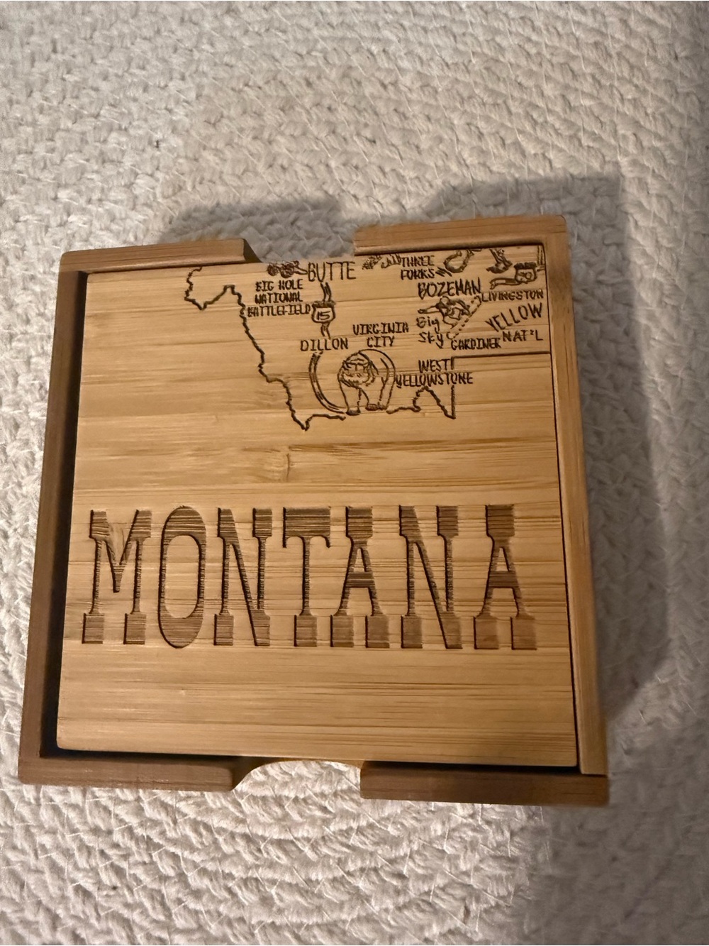 Montana Bamboo Coaster Set with Engraved State Map - Natural